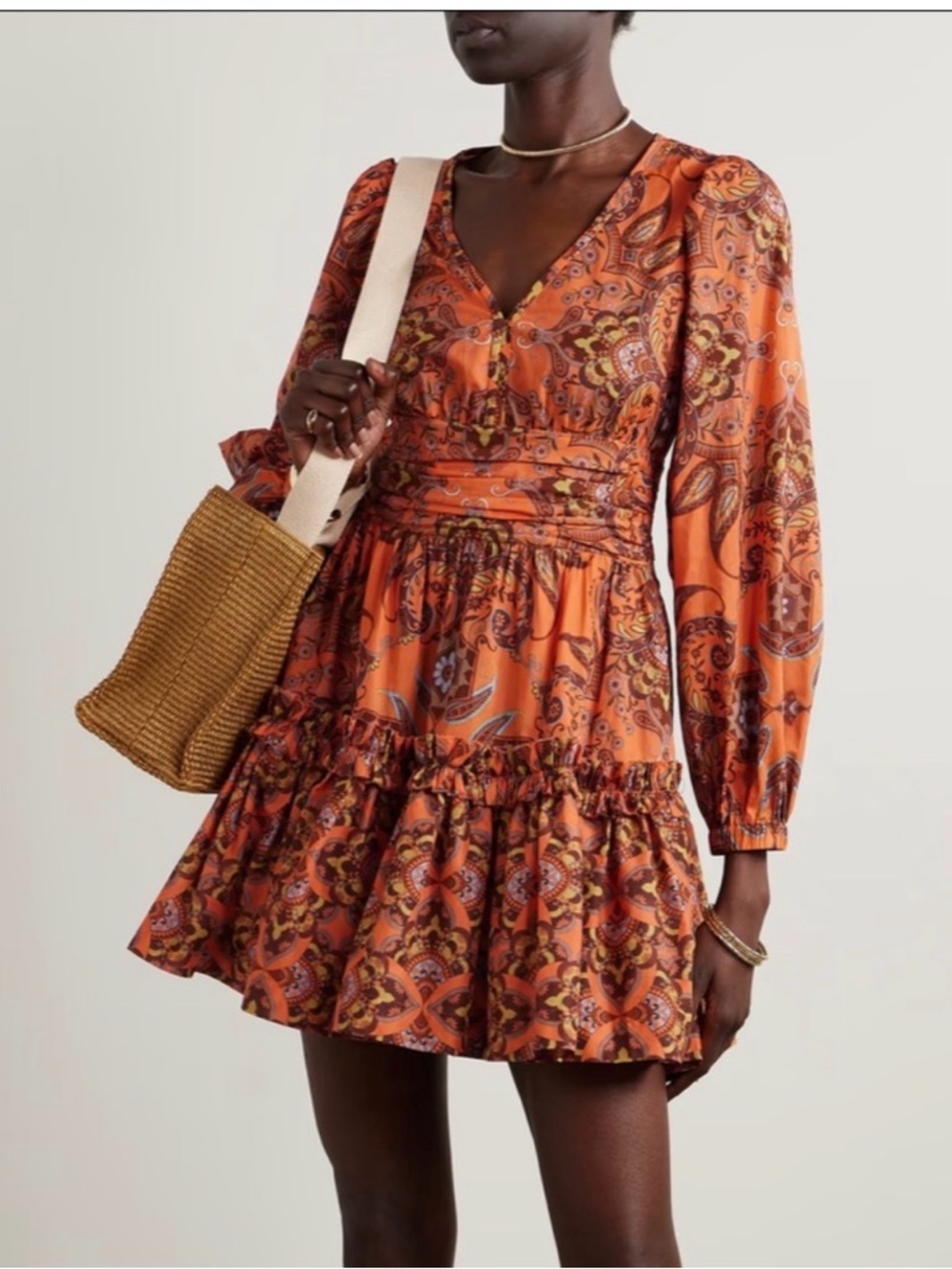 Cara Cara Harper tiered cotton-voile mini dress in Nectarine Paisley